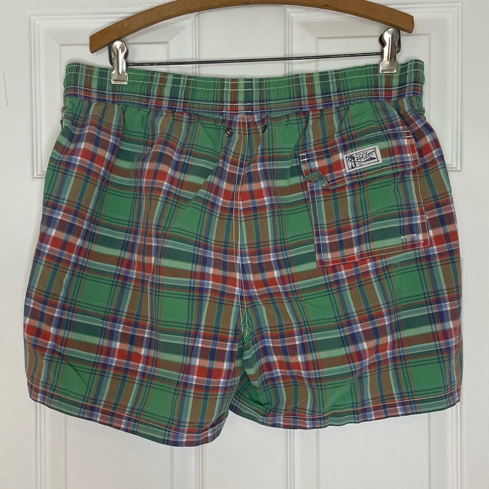 Ralph Lauren POLO green plaid drawstring swim trunks - size Large - Picture 2 of 5